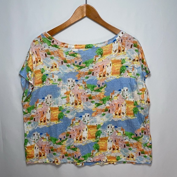 Cynthia Rowley 100% Linen Greek Island Novelty Print Blouse Top Size XL - Picture 6 of 9